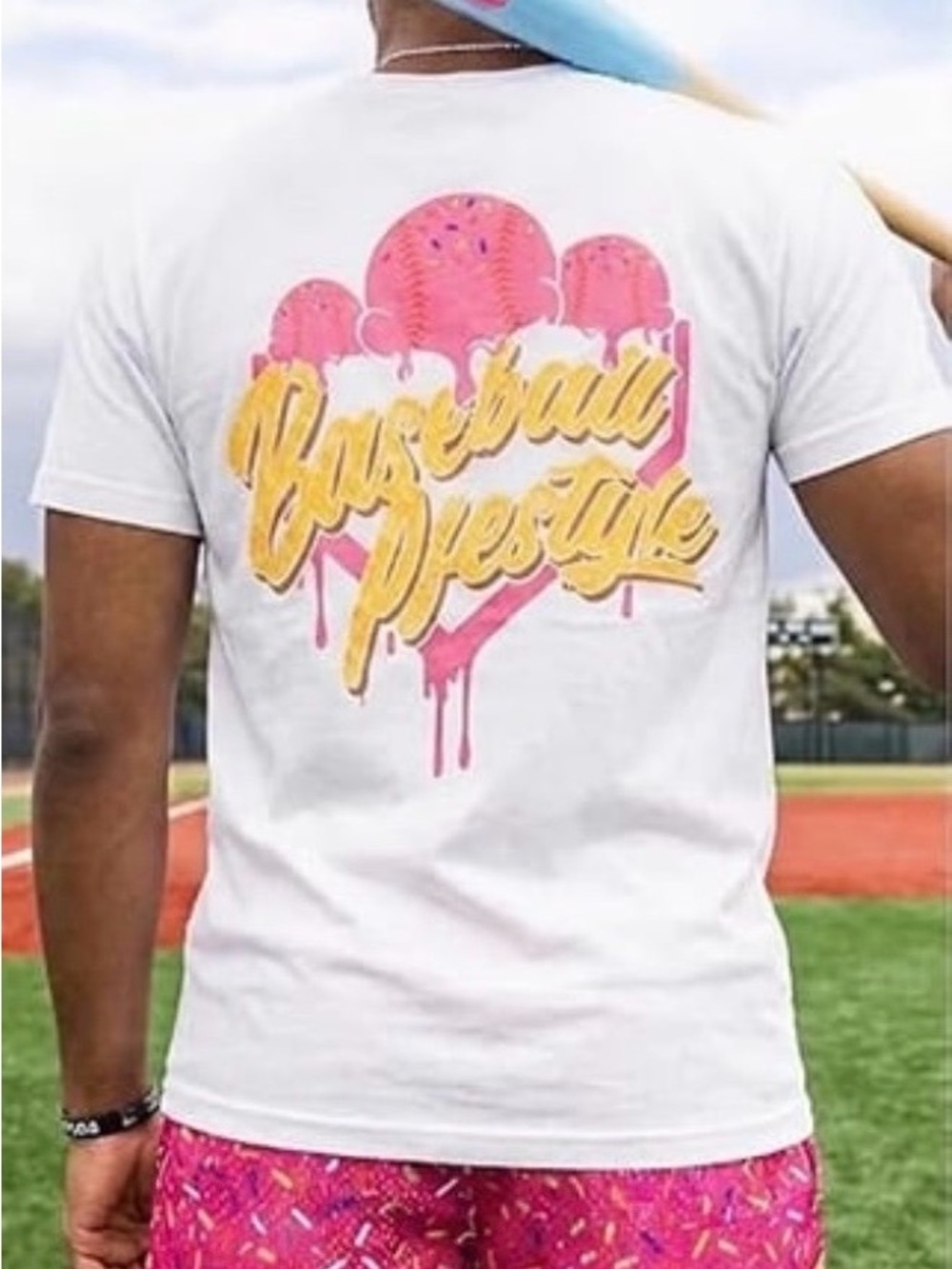 Baseball Lifestyle Men's White Graphic Tee ice cream shop XL
